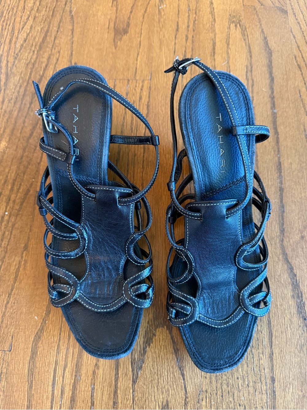 Tahari Black Strappy Wedge Heels Size 8